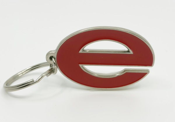 Key Chain, metal 'e', red or white - Image 2